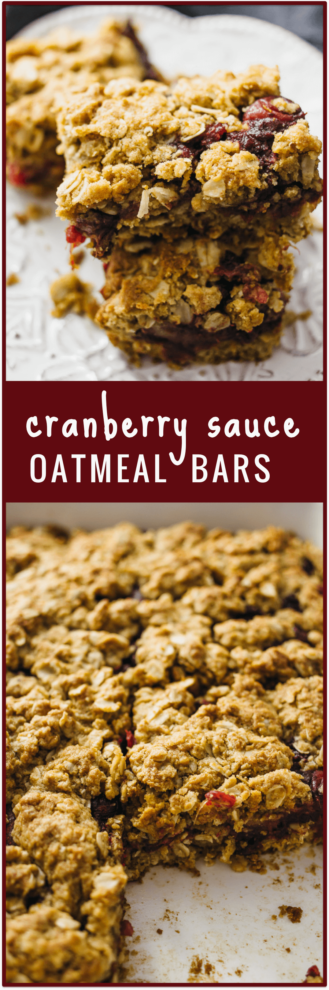 Cranberry sauce oatmeal bars - Got some leftover cranberry sauce from Thanksgiving? This recipe shows you how to use it up to make these amazing cranberry sauce oatmeal bars with brown sugar that are great for breakfast or dessert! - savorytooth.com
