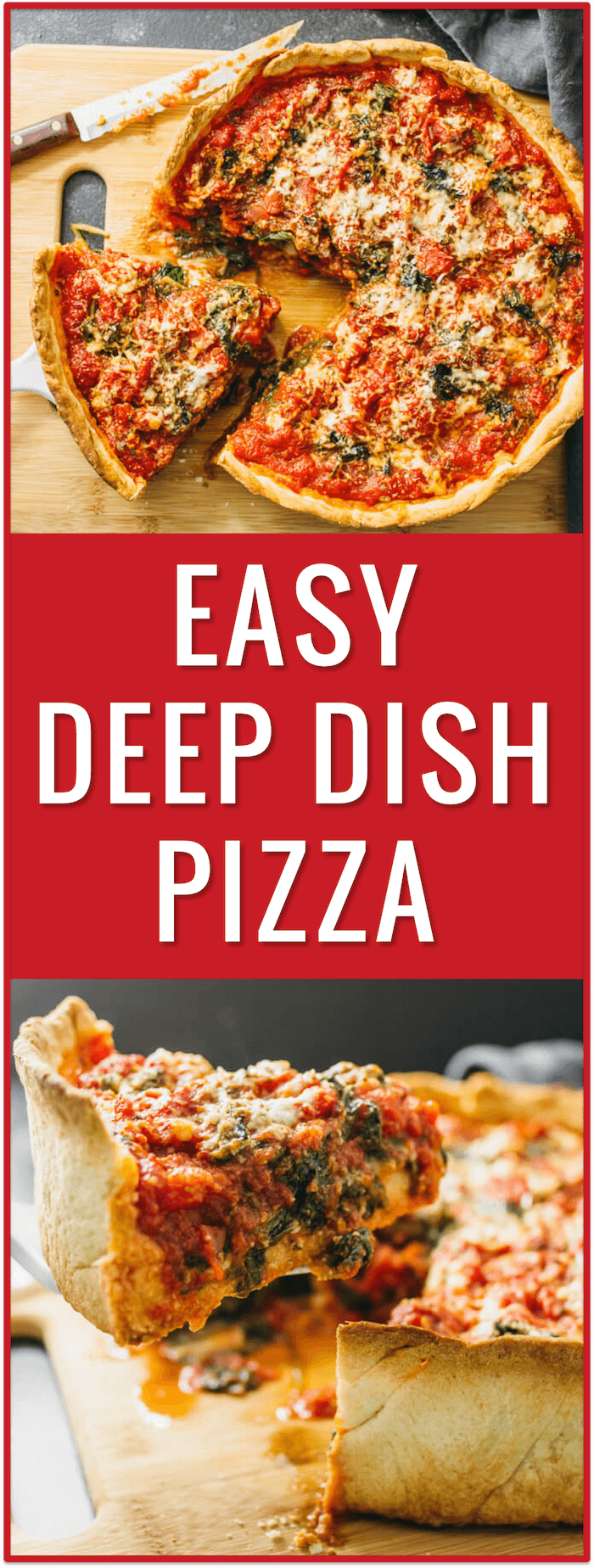 Chicago deep dish pizza with spinach - Don’t live in Chicago but craving deep dish pizza? No problem! In this recipe, I’ll show you how to make homemade Chicago deep dish pizza with spinach from scratch! The dough is easy to prepare and the filling can be of your own choosing. - savorytooth.com
