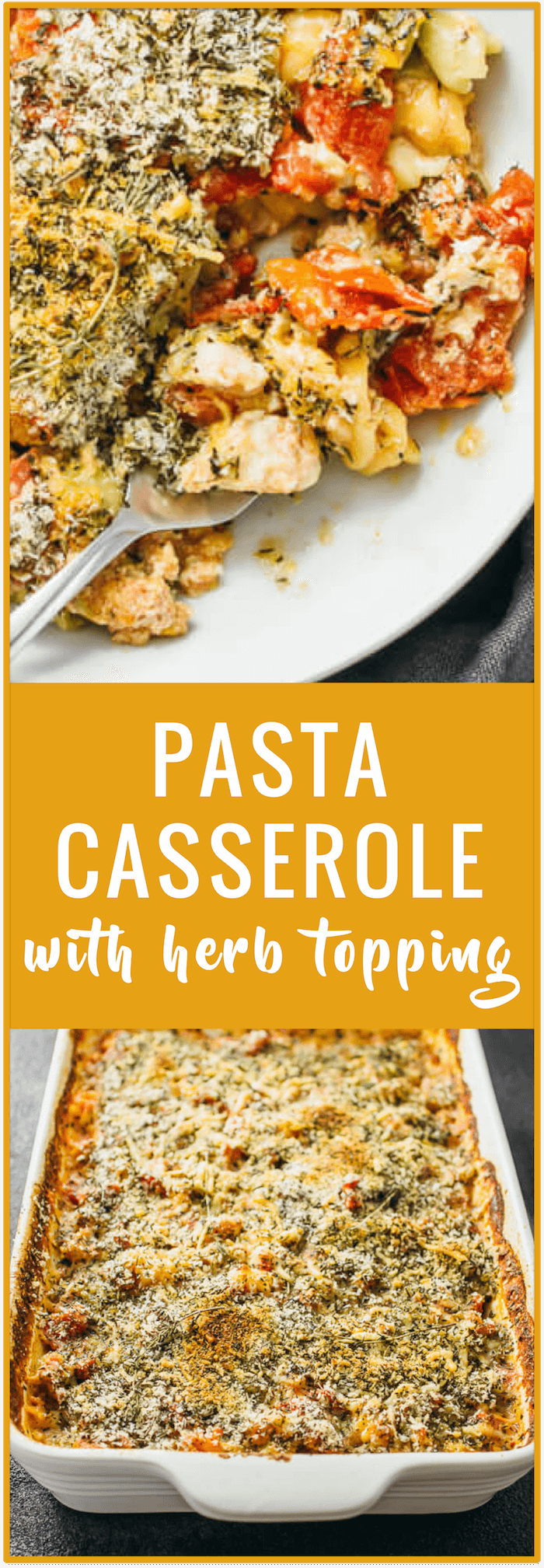 No-boil pasta casserole with chicken - This pasta bake is a weeknight dinner staple in the Savory Tooth household: a garlicky and cheesy pasta casserole with chicken that feeds a crowd. This is an easy recipe; only ONE dish required (just the baking dish) and everything is cooked at the same time in the oven. No need to boil the pasta or cook the chicken beforehand! - savorytooth.com
