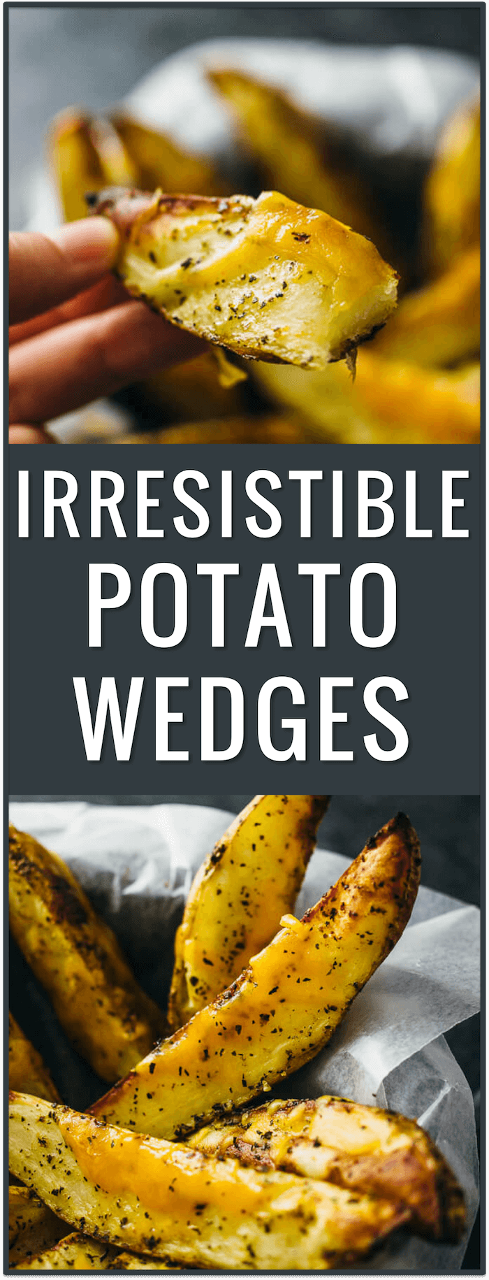 Baked potato wedges with melted cheddar cheese recipe - These homemade baked potato wedges are seasoned with olive oil, basil, paprika, and cayenne before roasting in the oven. Each potato wedge is sprinkled with shredded cheddar cheese, which melts into a delicious layer over the crispy potato skin.