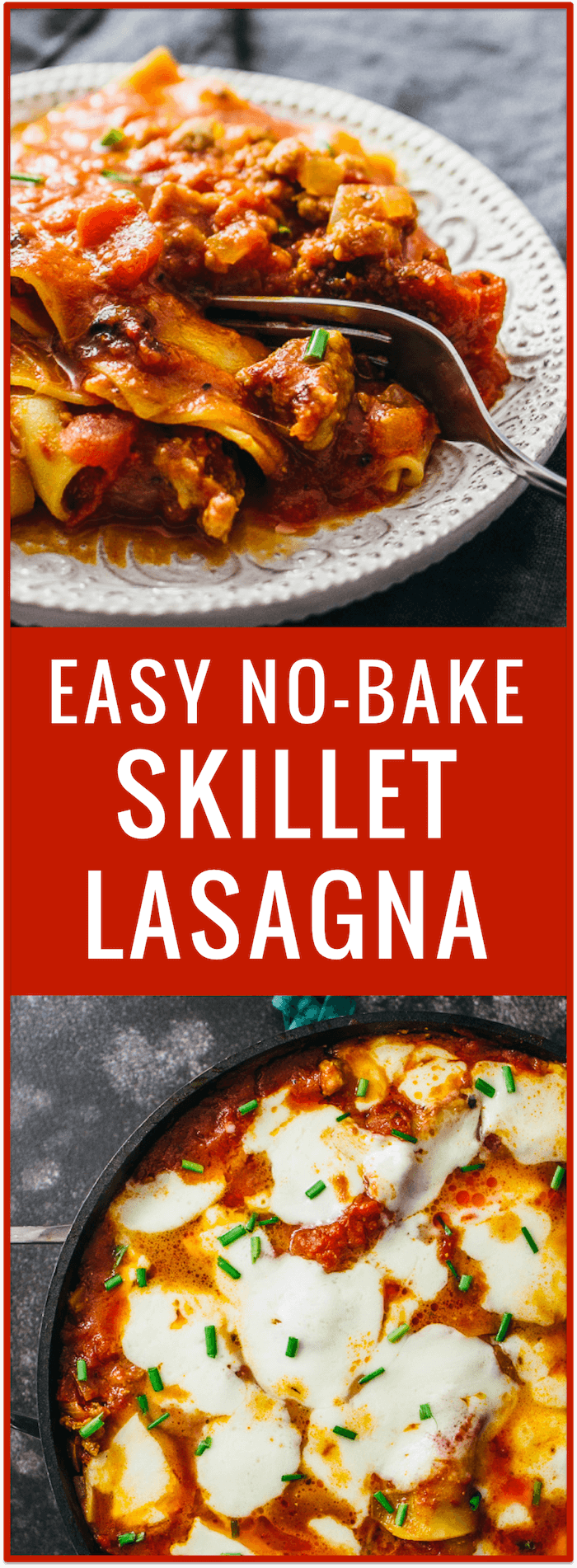 Easy no-bake skillet lasagna recipe - Fast weeknight lasagna can be a reality with this easy, no-bake skillet lasagna recipe with sweet Italian sausage, onions, and fresh mozzarella cheese.