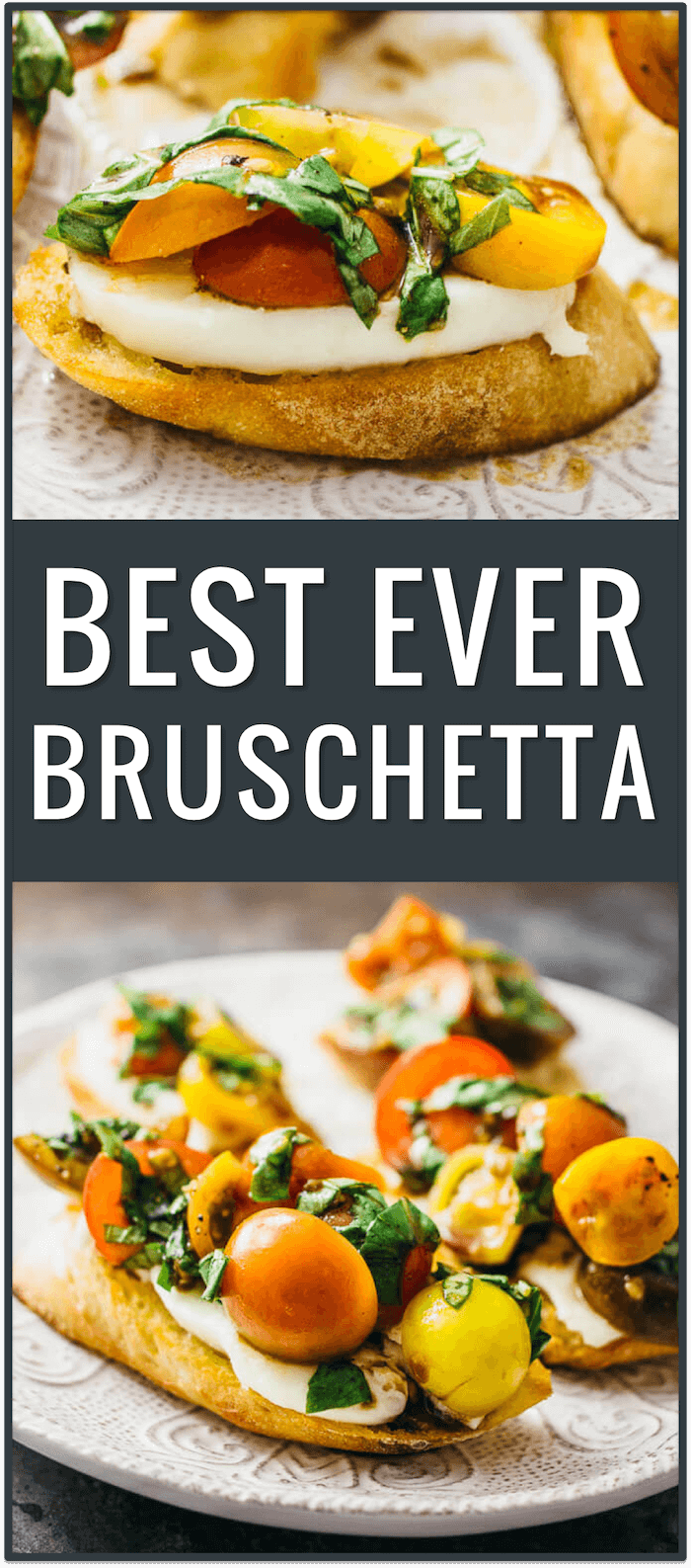 Favorite bruschetta with mozzarella appetizer party recipe (vegetarian) - This is my favorite way of making bruschetta: hot buttery skillet-toasted baguette slices with cold tomatoes, basil, garlic, mozzarella cheese, and balsamic vinegar.