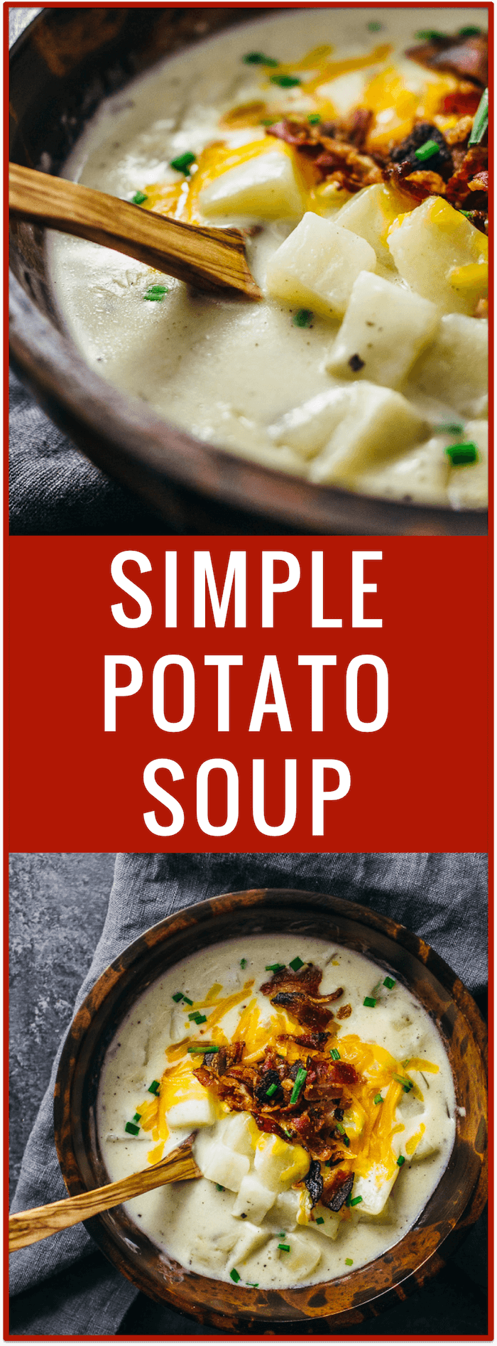 Creamy potato soup with bacon and cheddar | Cheesy potato soup | Simple potato soup | Comfort food | One pot dinner | Easy recipe, crock pot, easy, potato soup recipe, best potato soup, baked potato soup, pioneer woman, loaded potato soup, healthy potato soup, with hash browns, panera bread