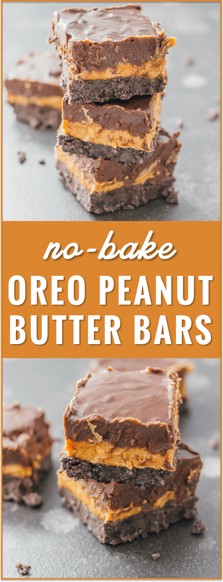 These no-bake Oreo peanut butter bars with chocolate chips are an easy summertime dessert with three delicious layers. recipe, cream cheese, healthy, 6 ingredients, squares, oatmeal, without graham crackers,