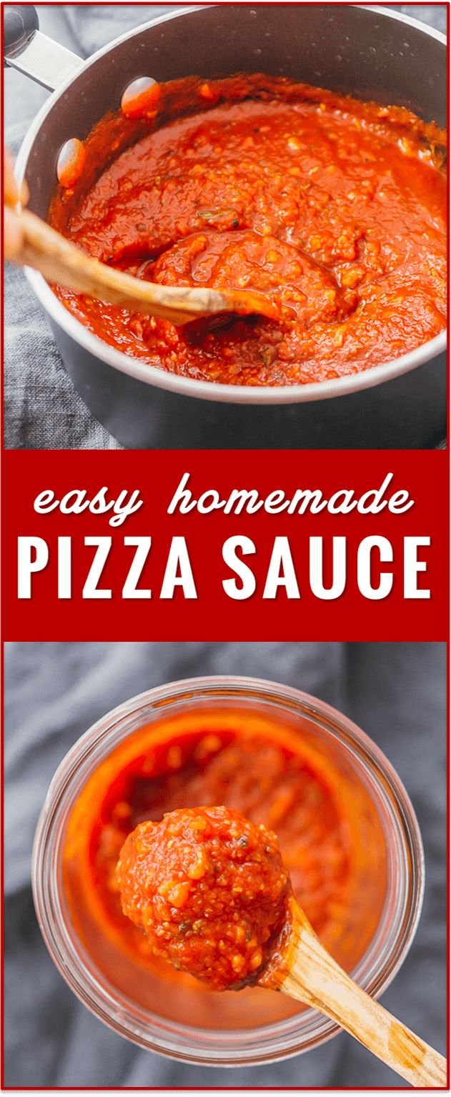 It's easy to make pizza sauce right at home, using tomato paste, water, and some simple seasonings. easy, homemade, with fresh tomatoes, tomato paste, marinara, recipe, vegan, vegetarian, white, canned, quick, best