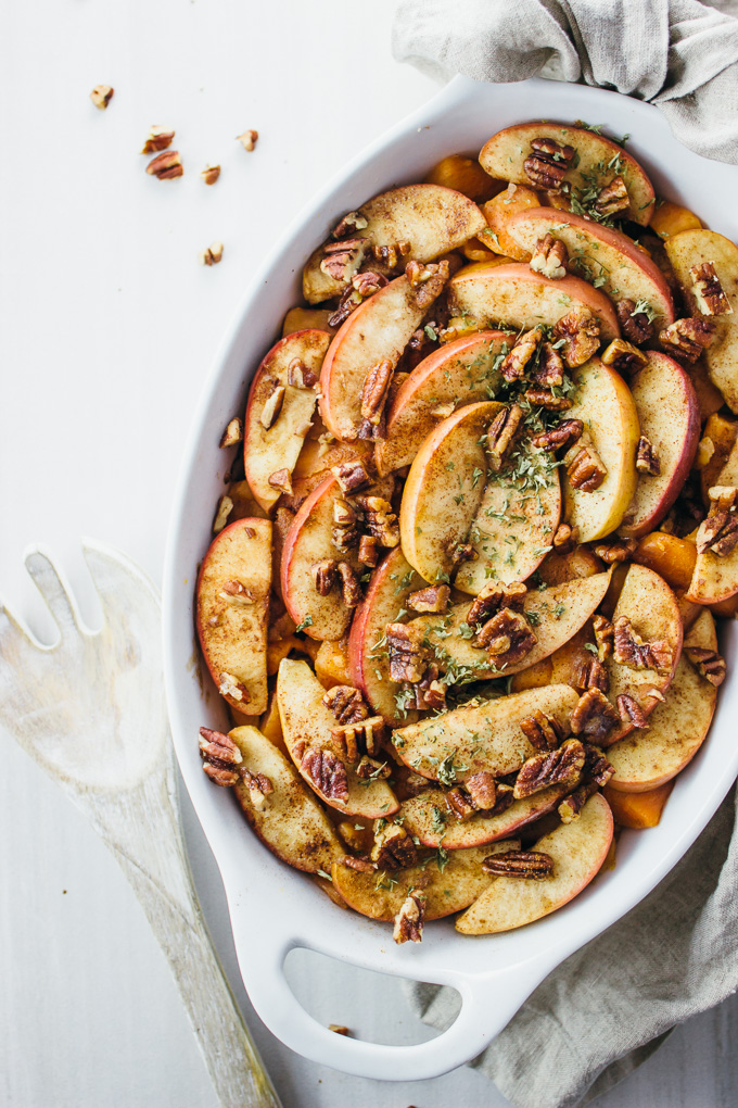 overhead view of cinnamon apple yam bake