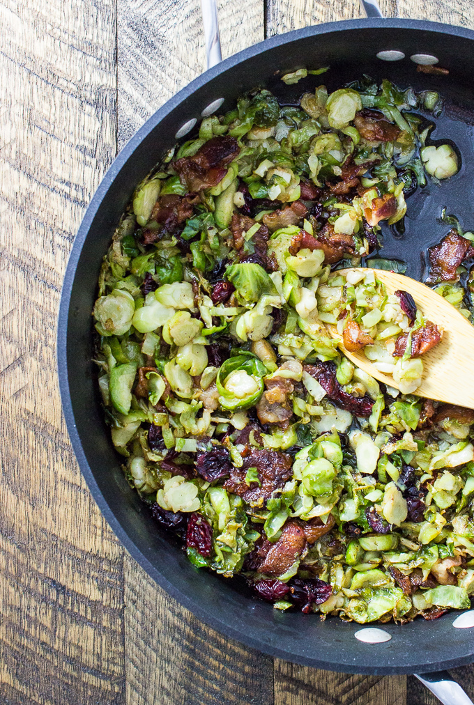 Holiday brussels sprouts with bacon and cranberries