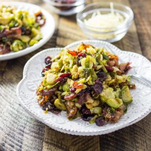 Holiday brussels sprouts with bacon and cranberries