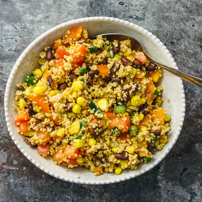 overhead view of southwest couscous salad