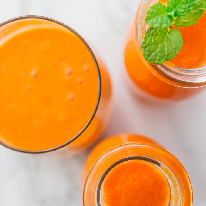 carrot smoothie served in glasses