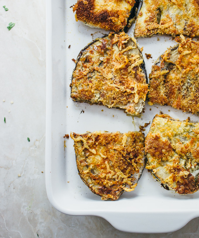 Perfect crispy eggplant parmesan with basil