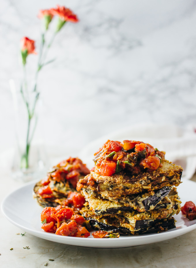 Perfect crispy eggplant parmesan with basil