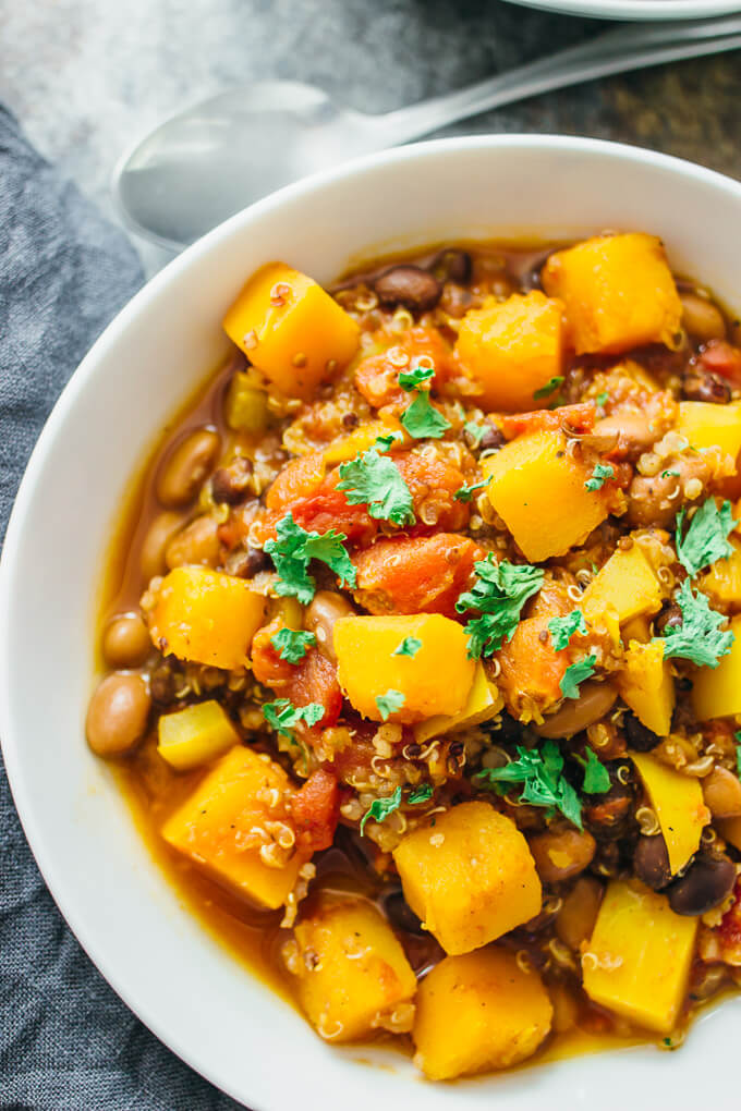 close up view of butternut squash chili