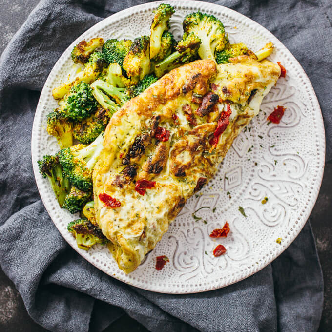 Curried omelette with broccoli and sun-dried tomatoes