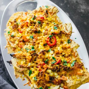 Loaded Mexican nachos with chicken