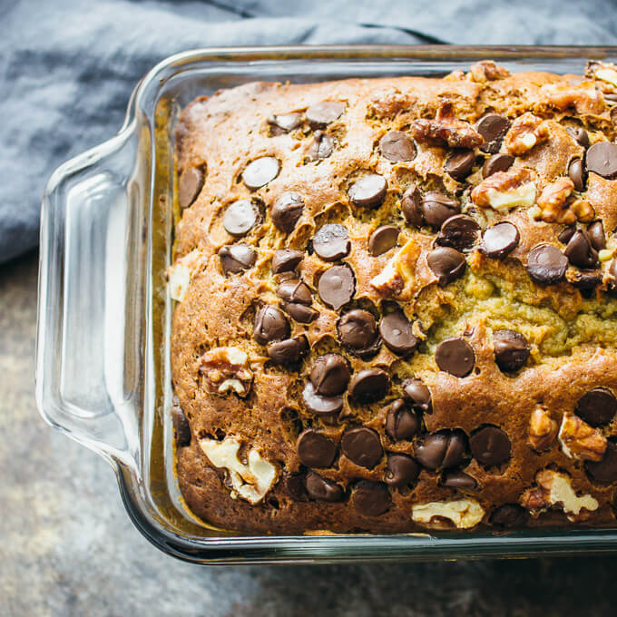 overhead view of banana bread