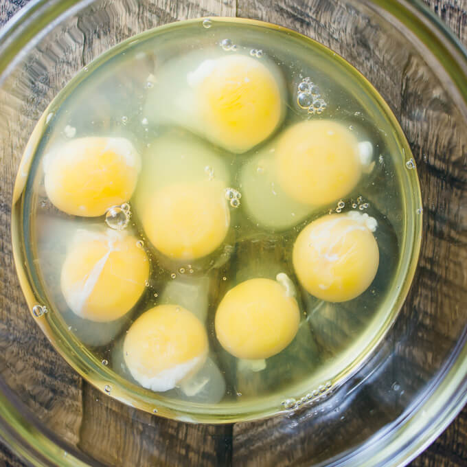 Eggs in a glass bowl ready for mixing