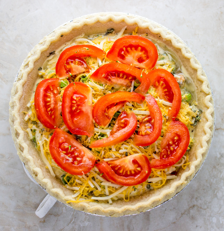 add tomatoes to assemble a quiche