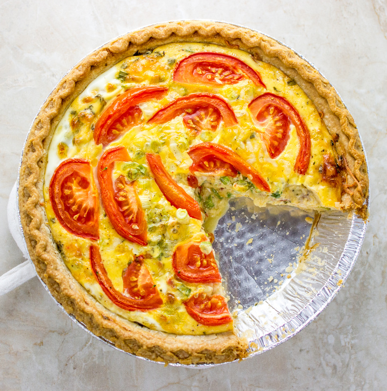 overhead view of a baked quiche