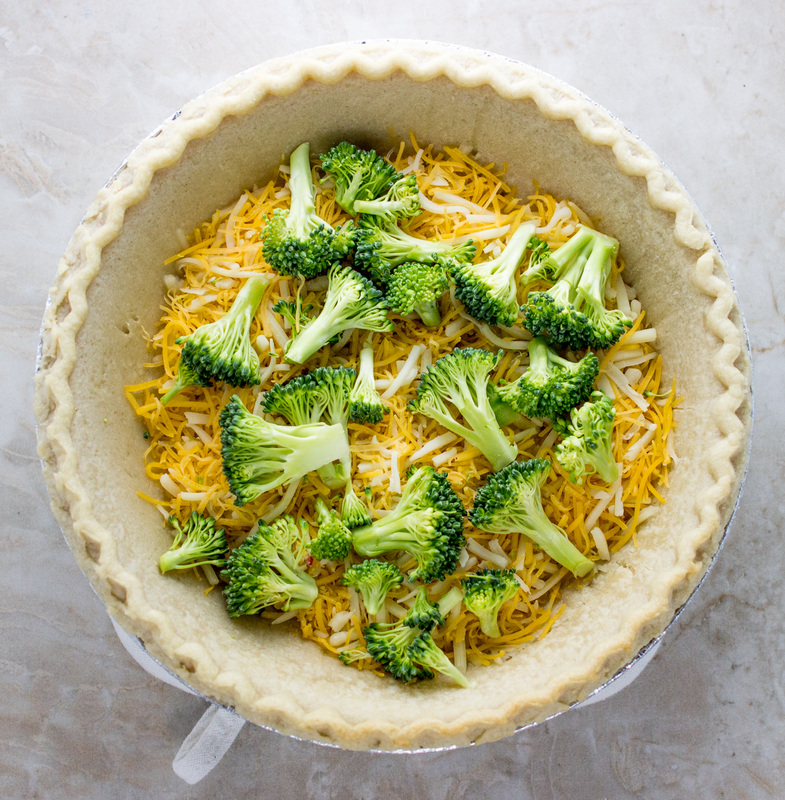 adding broccoli to a quiche