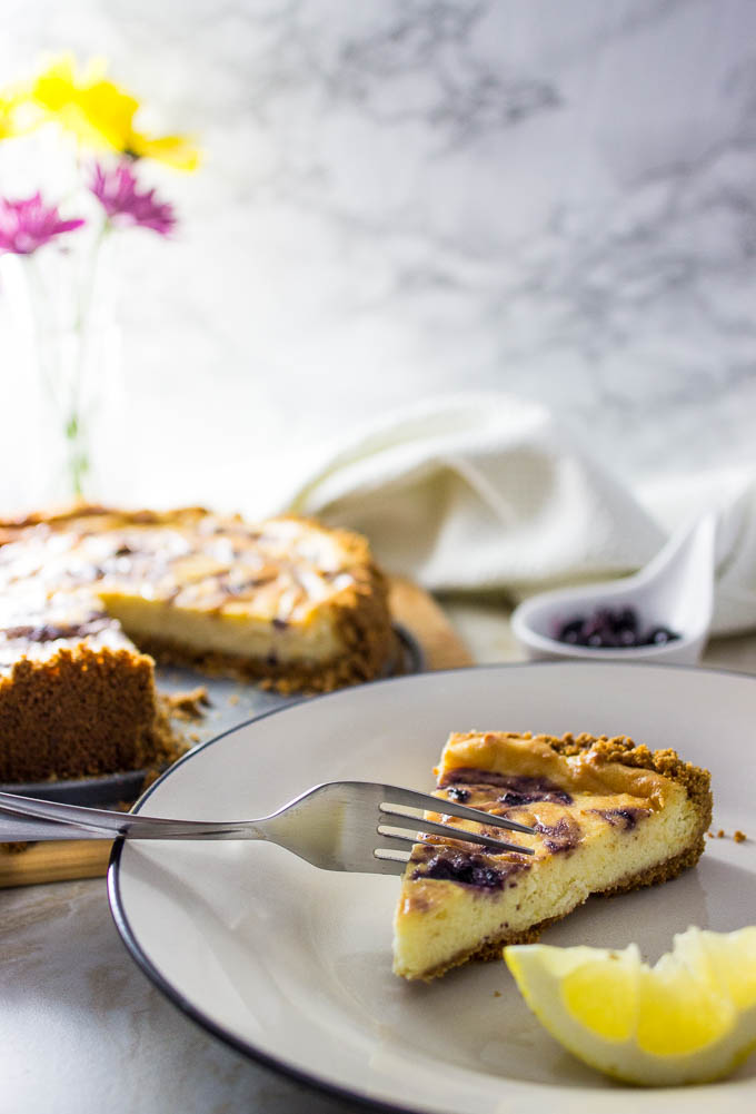 Mom's classic cheesecake with lemon and blueberry