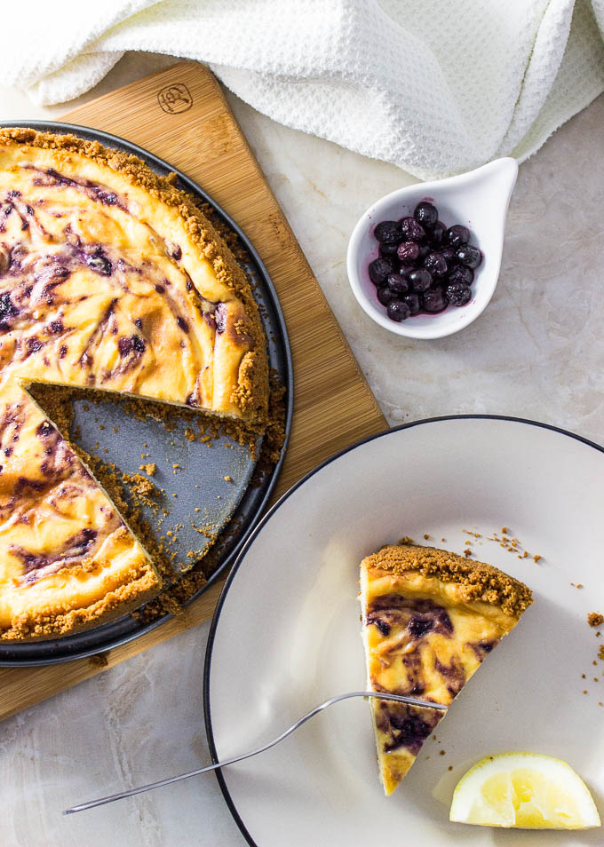 Mom's classic cheesecake with lemon and blueberry