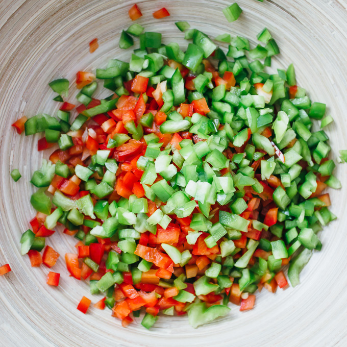 bell peppers in salad bowl