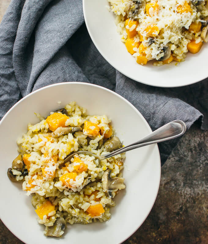 overhead view of butternut squash risotto