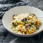 butternut squash risotto topped with asiago cheese