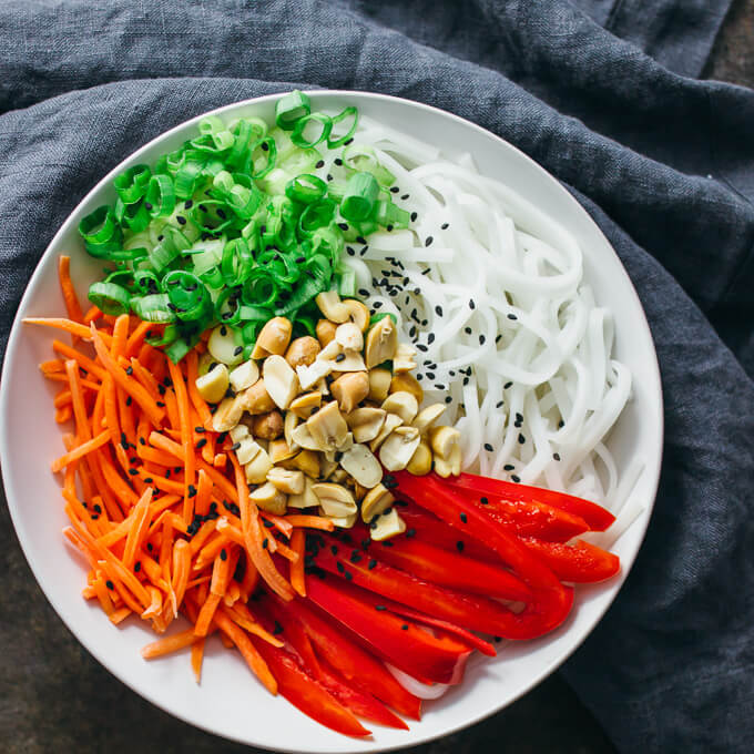 ingredients for making peanut noodle salad