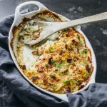 Scalloped potatoes au gratin with bacon