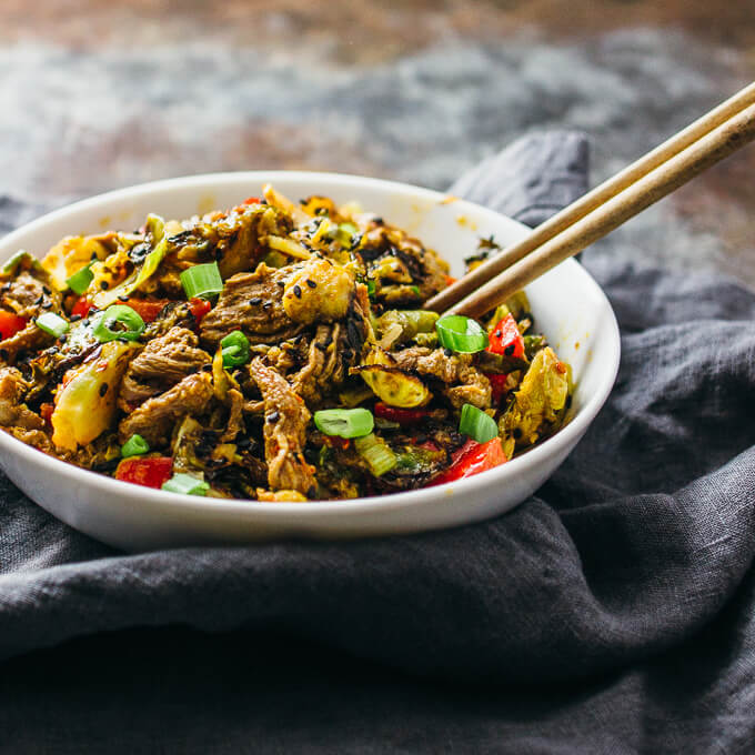 Chile-ginger brussels sprouts and beef