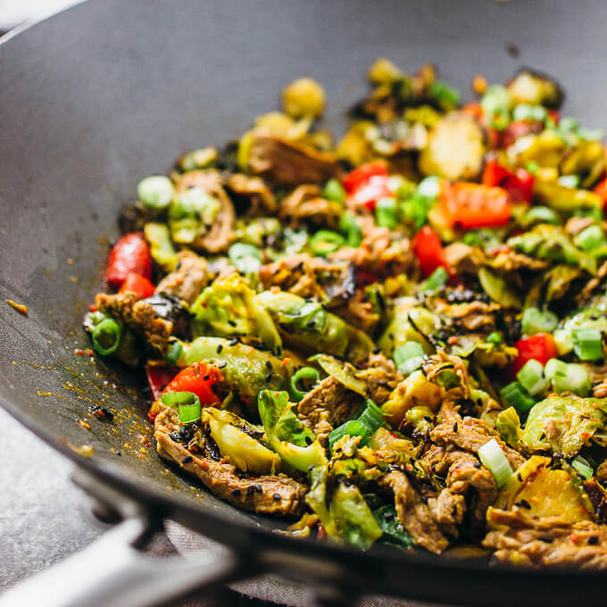 Chile-ginger brussels sprouts and beef