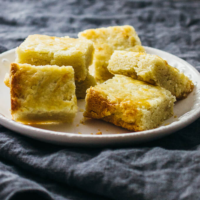 shortbread butter bars served on a white plate