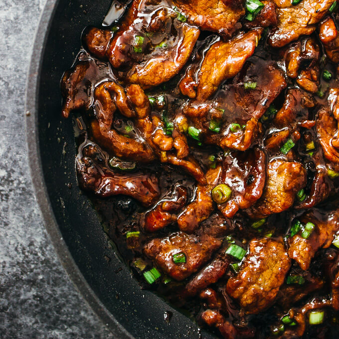 close up view of mongolian beef