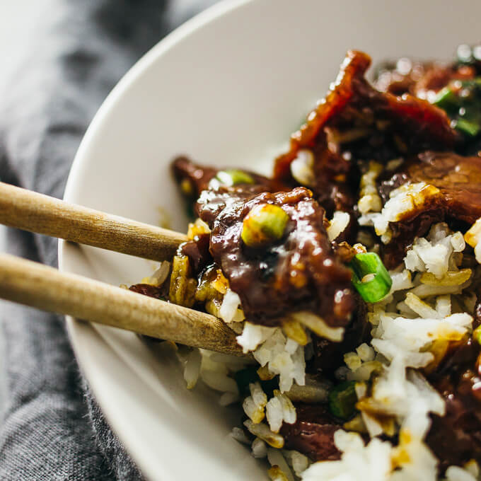 mixing mongolian beef with rice