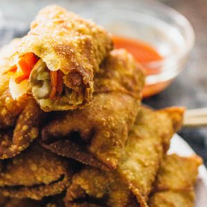 close up view of vegetable egg rolls