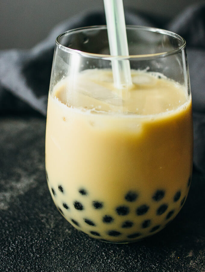 iced coffee boba served in glass