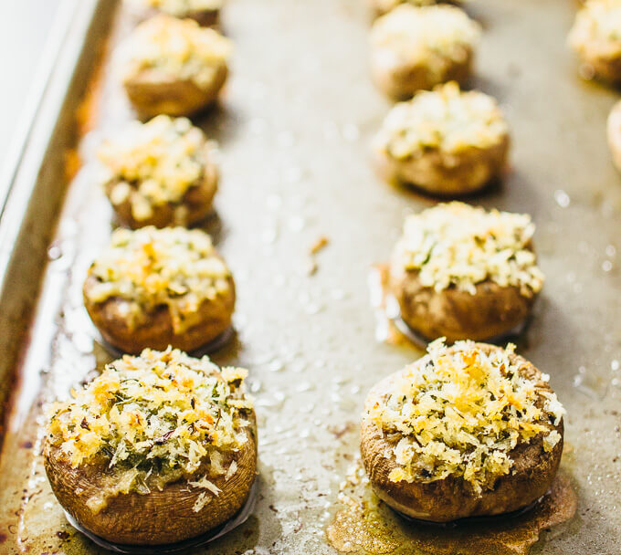 Asiago and jalapeño stuffed mushrooms