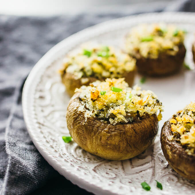 Asiago and jalapeño stuffed mushrooms