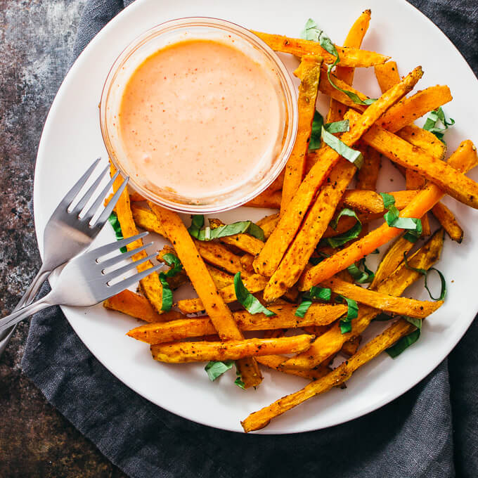 Garlic and basil sweet potato fries