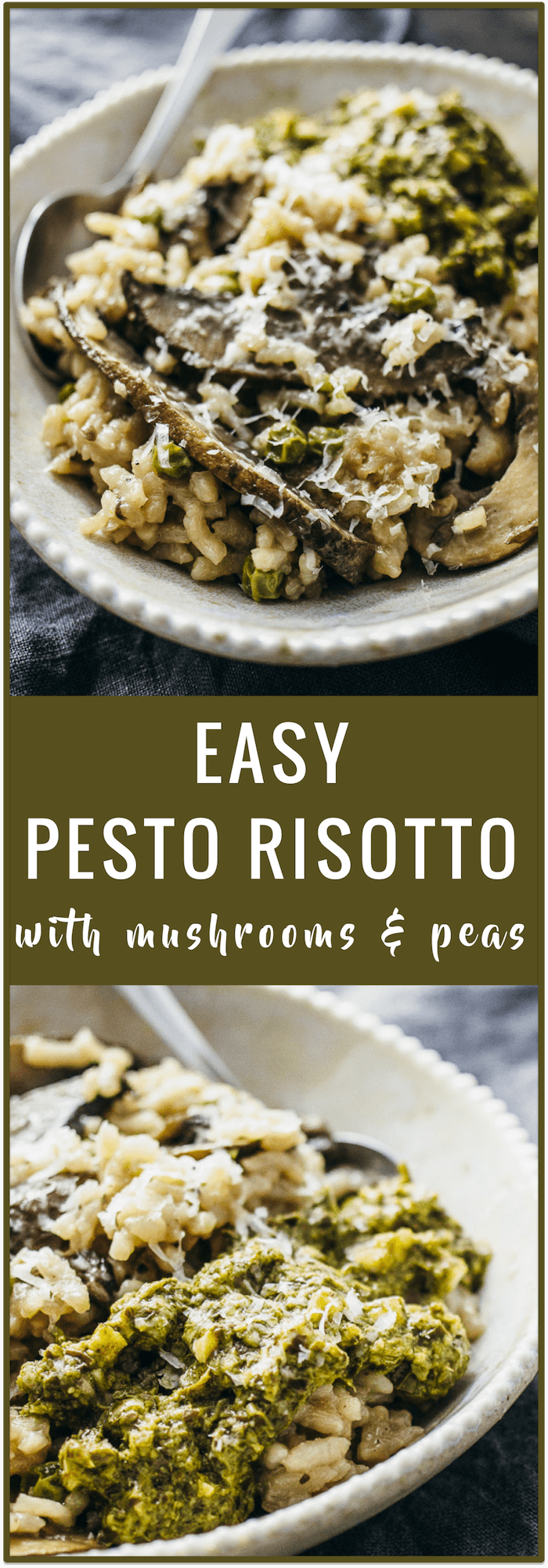 Pesto Risotto with Portobello Mushrooms and Peas - Savory Tooth