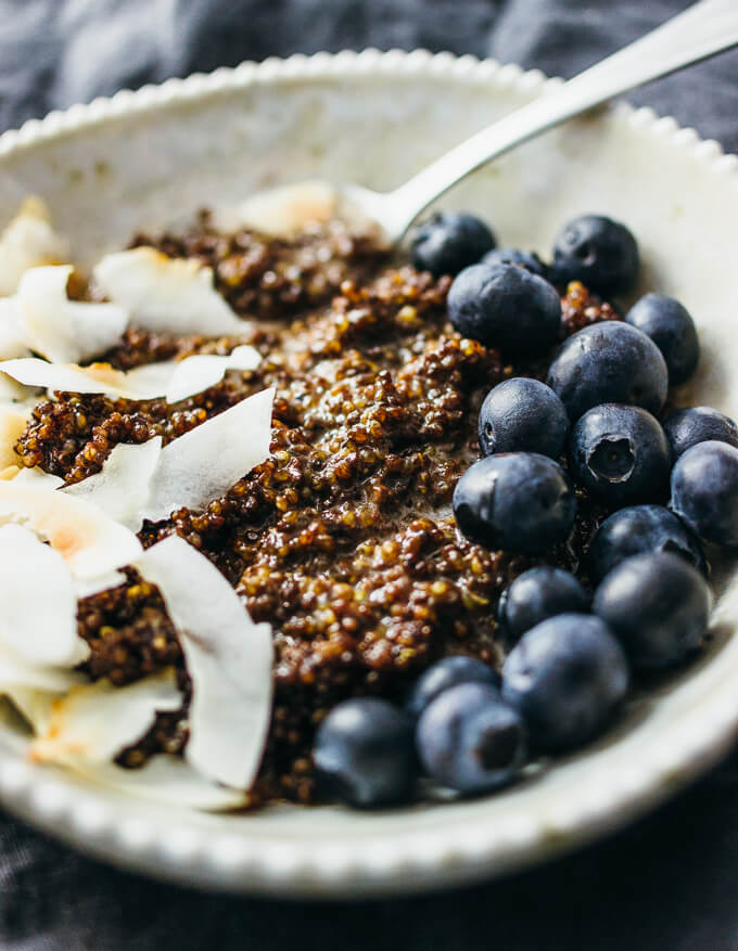 chocolate quinoa served in a bowl