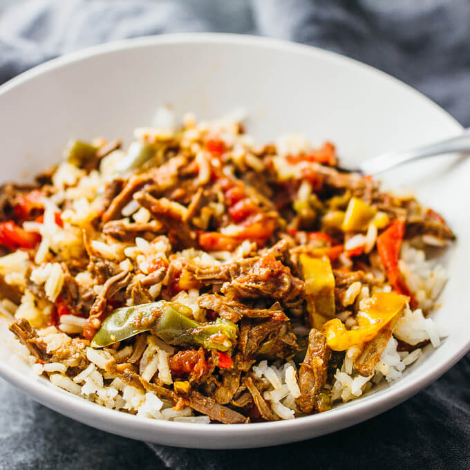 ropa vieja mixed with white rice