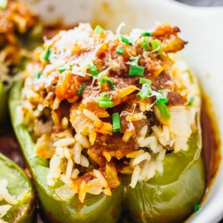 close up view of italian stuffed peppers