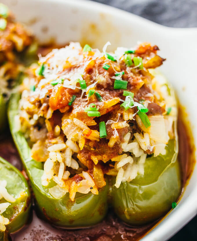 close up view of italian stuffed peppers