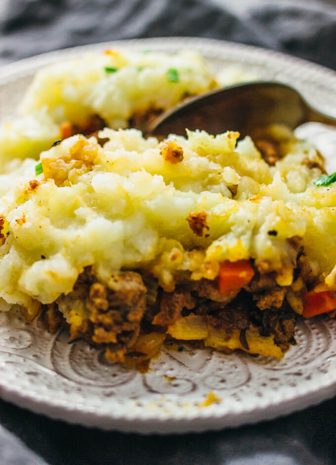 cottage pie served on white plate
