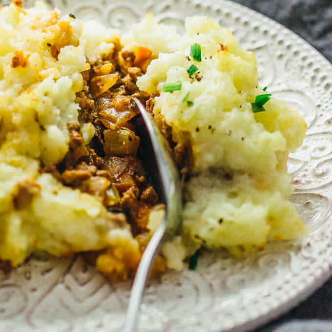 cottage pie served on white plate