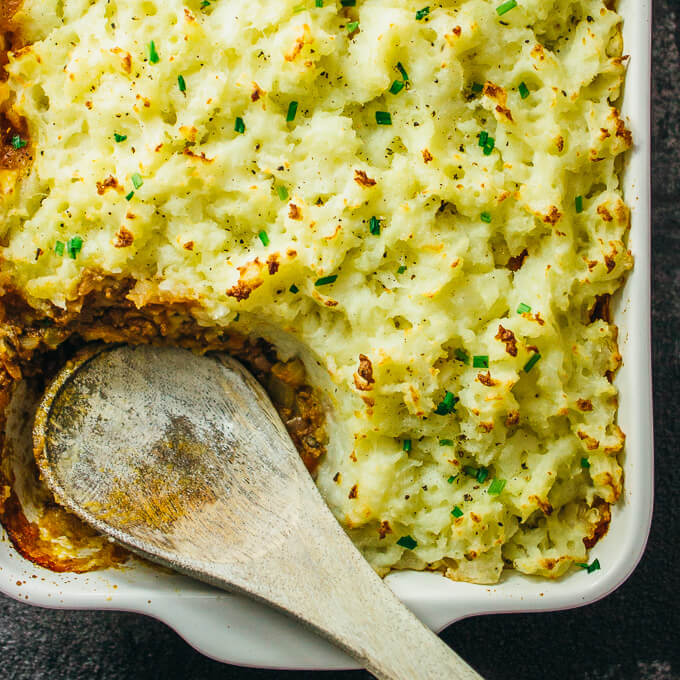 cottage pie in casserole dish