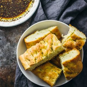 Homemade focaccia with Italian dipping oil